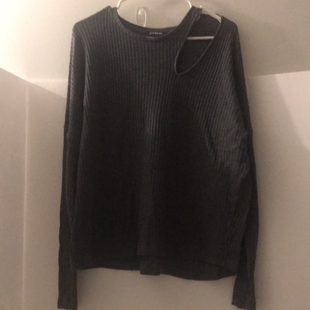 Express top size L long sleeves knit cut out dolman sleeves gray grunge punk